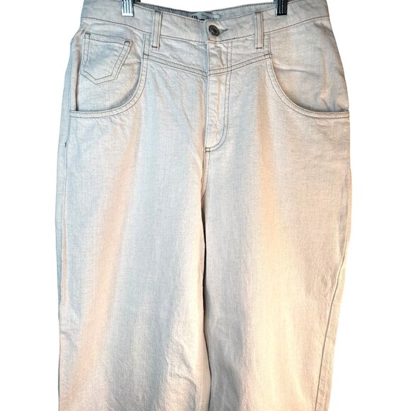 ZARA Linen Blend Small Wide Leg Pants Beige - Picture 5 of 15